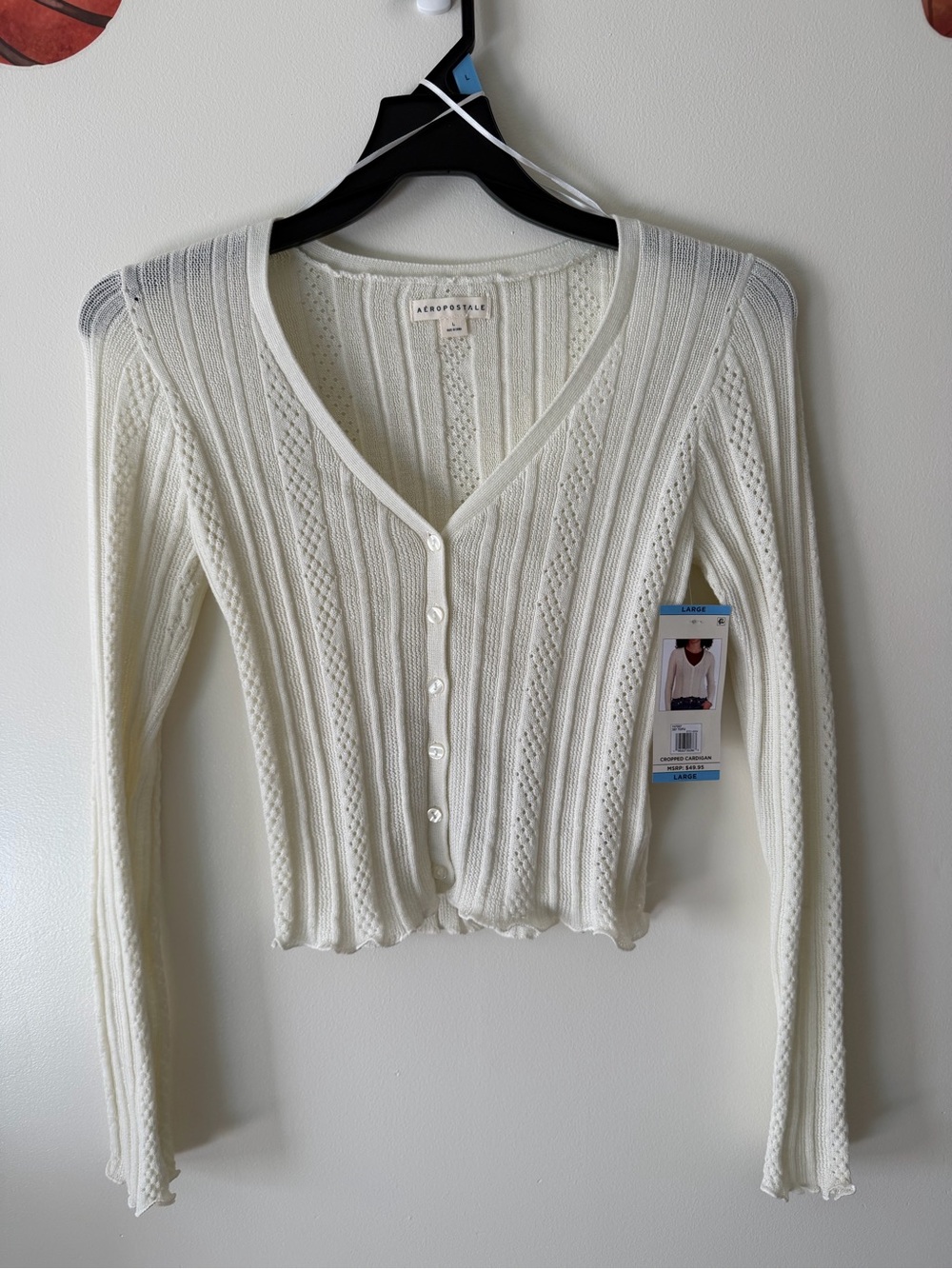 Aeropostale Women's Ivory Knit Button-Up Cropped Cardigan
